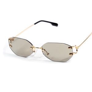 Olive Green Tint Rimless Gold Frame Men's Fashion Hip Hop Summer Sunglasses